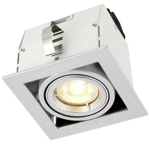 Single Square Adjustable Head Ceiling Spotlight Silver GU10 7W Box Downlight Loops