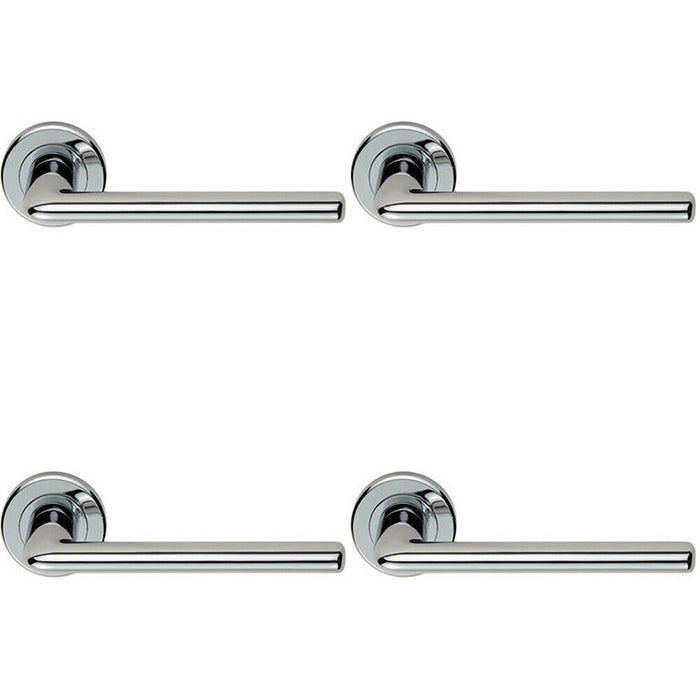 4x PAIR Slimline Straight Bar Lever on Round Rose Concealed Fix Polished Chrome Loops