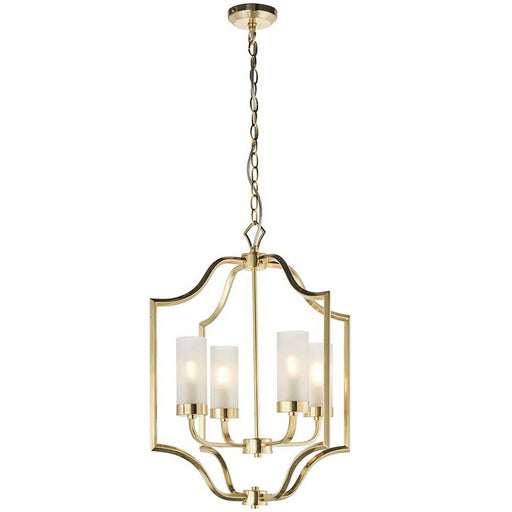 Hanging Ceiling Pendant Light Satin Brass & Frosted Glass 4 Bulb Classic Feature Loops