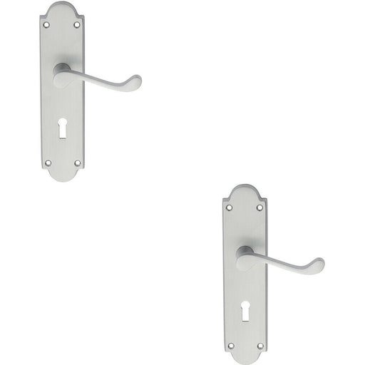 2x PAIR Victorian Scroll Handle on Lock Backplate 205 x 49mm Satin Chrome Loops