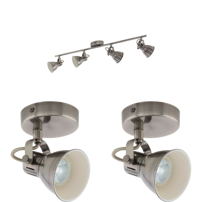 Quad Ceiling Light & 2x Matching Wall Lights Antique Nickel Adjustable Vintage Loops