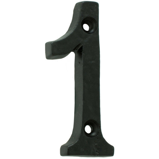 Black Antique Door Number 1 78mm Height 8mm Depth Iron Face Numeral Plaque Loops