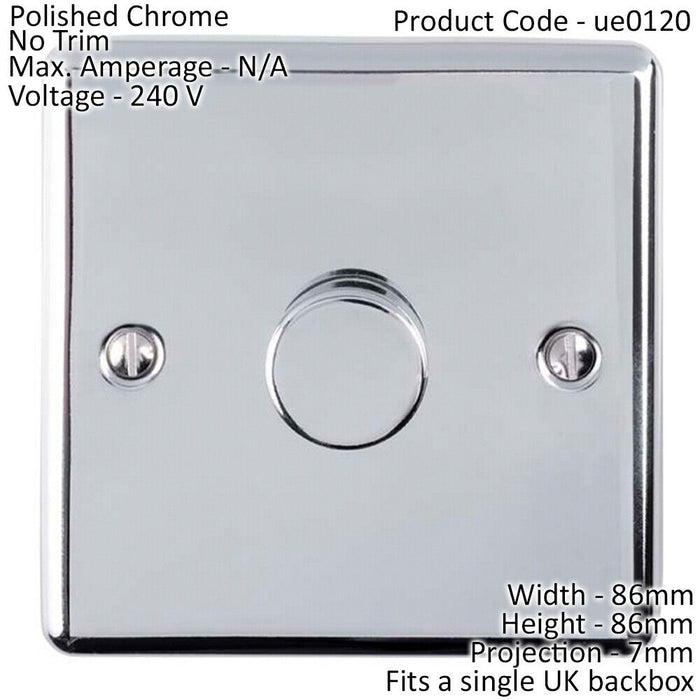 1 Gang 400W 2 Way Rotary Dimmer Switch CHROME Light Dimming Wall Plate Loops
