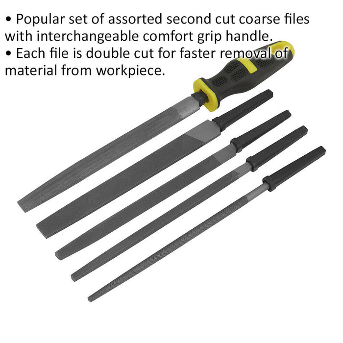 5 Piece 200mm Interchangeable File Set - Double Cut - Coarse - Comfort Grip Loops
