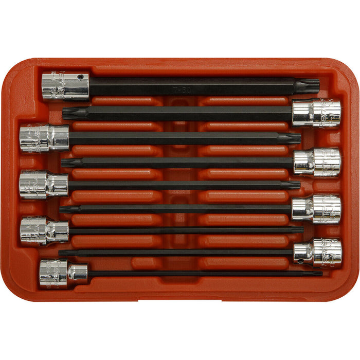 9pc TRX Star Socket Bit Set 3/8" Square Drive - T10 to T50 - 150mm Long Shaft Loops