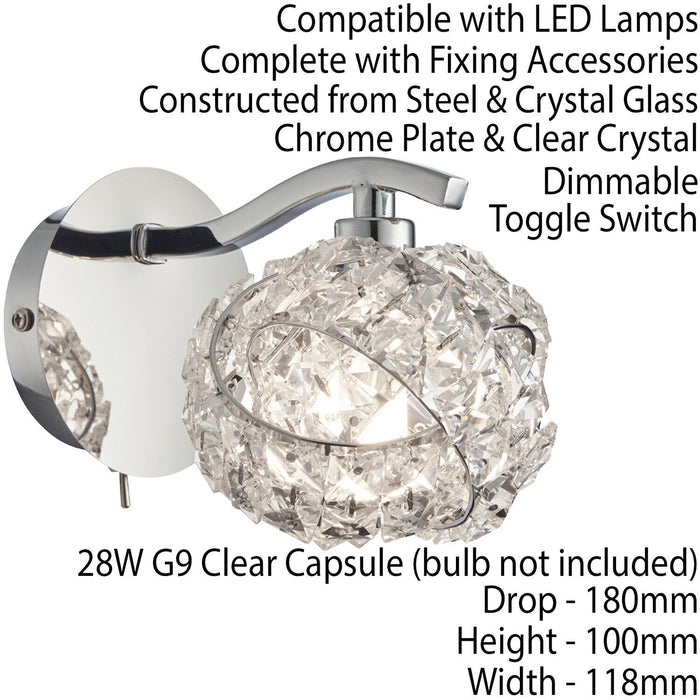 Dimming LED Wall Light Pretty Twist Crystal Knott & Chrome Modern Lamp Fitting Loops