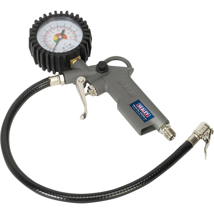 Tyre Air Inflator with Dial Gauge - Single Clip-on Connector - 1/4" BSP Loops