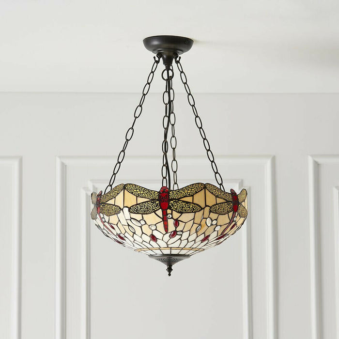 Tiffany Glass Hanging Ceiling Pendant Light Bronze & Dragonfly Lamp Shade i00105 Loops