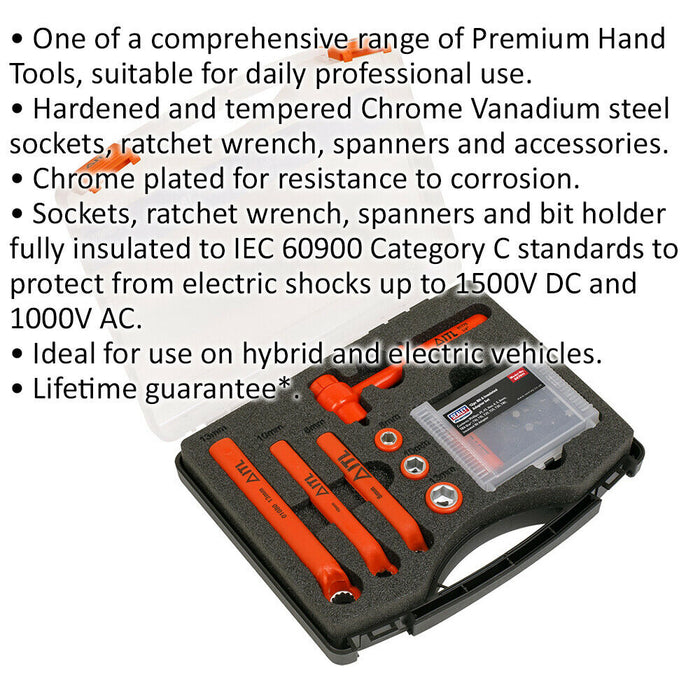 19pc IEC 60900 Hybrid & Electric Car Battery Tool Kit 1500V DC Insulated Ratchet Loops