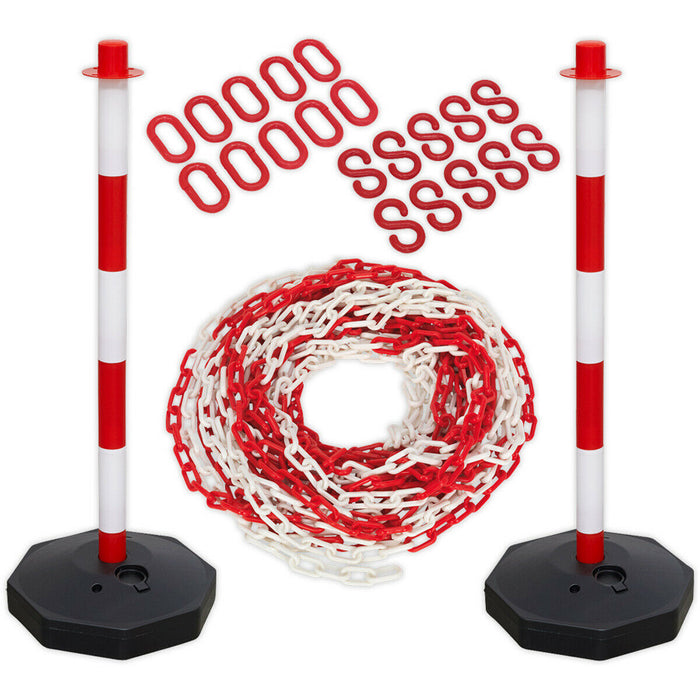 Technicians Exclusion Zone Extension Kit - 25m Red & White Chain & 2 Posts Loops