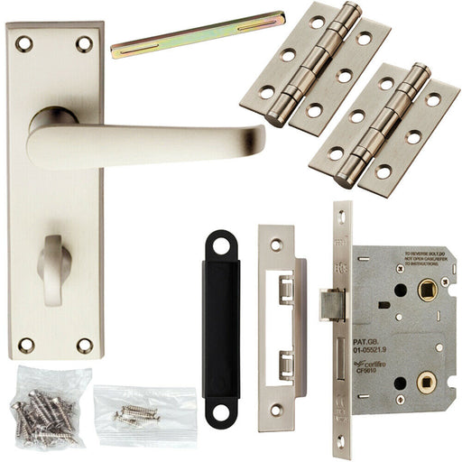 Door Handle & Bathroom Lock Pack Satin Chrome Victorian Straight Lever Backplate Loops