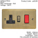 45A DP Oven Switch & Neon Light ANTIQUE BRASS & Black Trim Appliance Red Rocker Loops