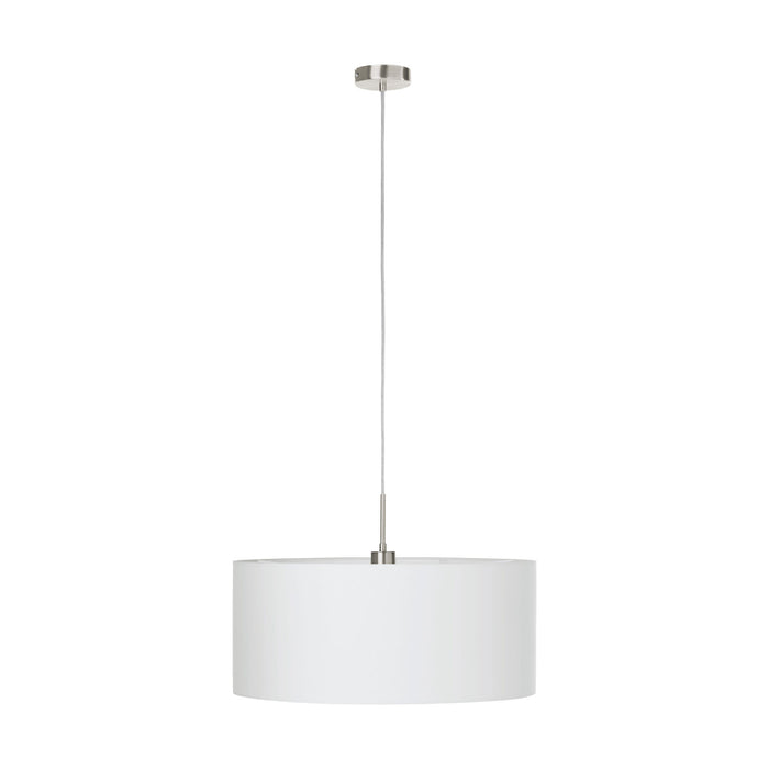 Pendant Light Colour Satin Nickel Steel Shade White Fabric Bulb E27 1x60W Loops