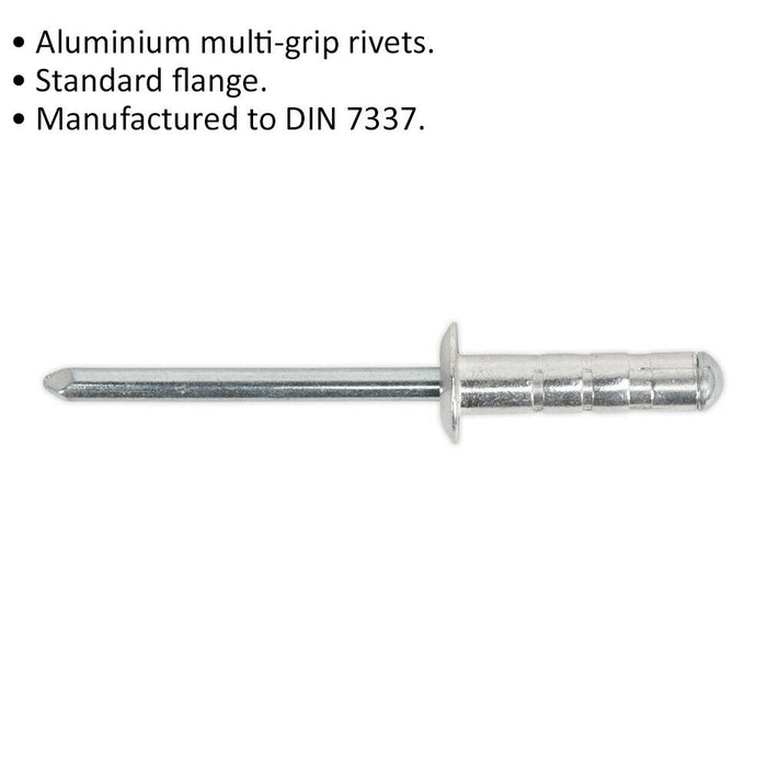 200 PACK 4mm x 12mm Multi Grip Rivets - Standard Flange Aluminium Compression Loops