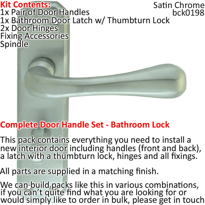 Door Handle & Bathroom Lock Pack Satin Chrome Heavy Duty Prism Thumb Backplate Loops