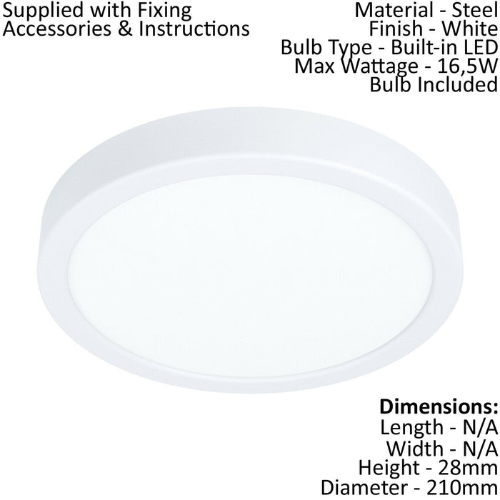 Wall / Ceiling Light White 210mm Round Surface Mounted 16.5W LED 3000K Loops