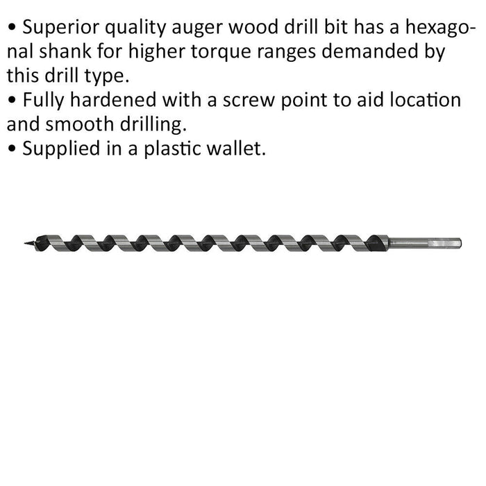 18 x 460mm Hardened Auger Wood Drill Bit - Hexagonal Shank - Woodwork Timber Loops