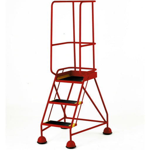 3 Tread Mobile Warehouse Steps & Guardrail RED 1.7m Portable Safety Stairs Loops