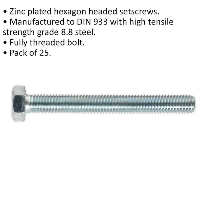 50 PACK HT Setscrew - M8 x 70mm - Grade 8.8 Zinc - Fully Threaded - DIN 933 Loops