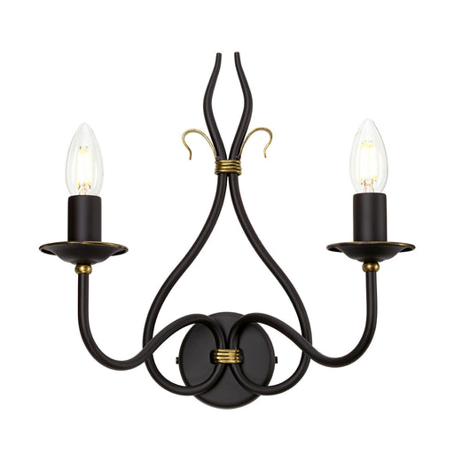 Twin Wall Light Sconce Wrought Iron Embellished with Gold Rust/Gold LED E14 60W Loops