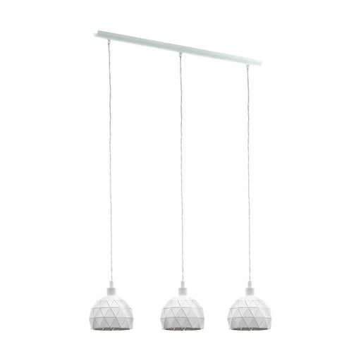 Pendant Ceiling Light Colour White Steel Round Faceted Shade Bulb E14 3x40W Loops