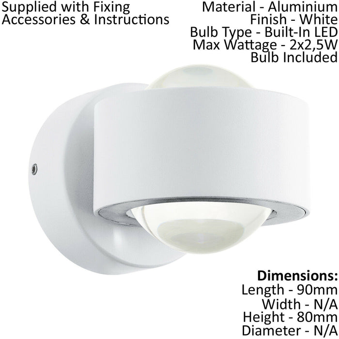 Wall Light Colour White Aluminium Shade Clear Plastic Bulb LED 2x2.5W Included Loops