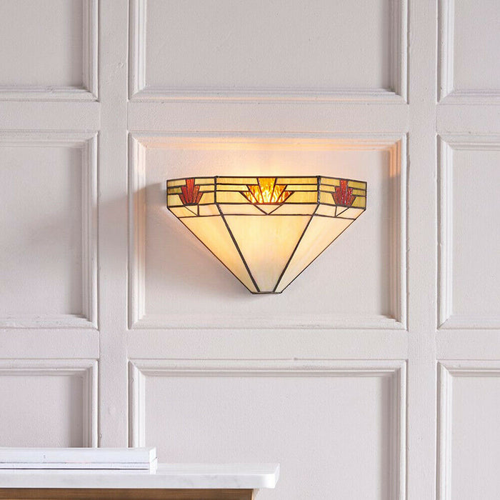 Tiffany Glass Wall Light Rich Cream & Gold Pendant Shade Interior Sconce i00256 Loops