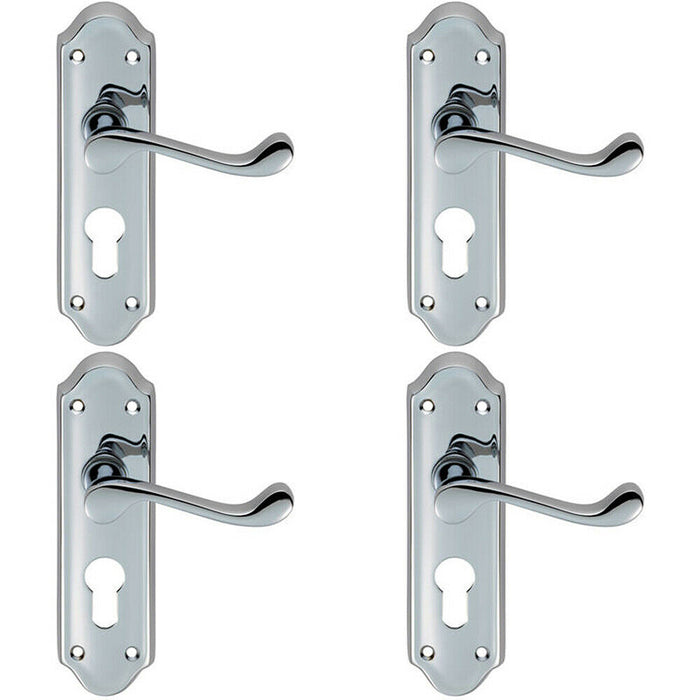 4x PAIR Victorian Upturned Lever on Euro Lock Backplate 168 x 47mm Chrome Loops
