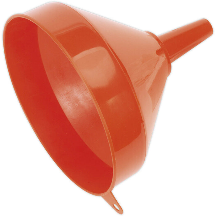 250mm Large Funnel with Fixed Spout - Side Hanging Hook - Oil & Fuel Resistant Loops