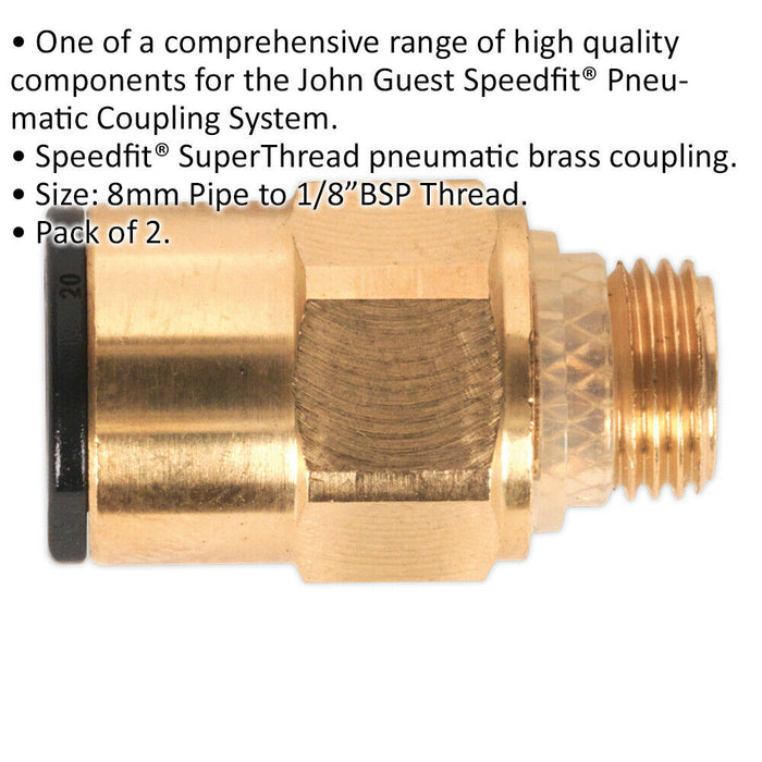 2 PACK - 8mm x 1/8" SuperThread Straight Adapter - Pneumatic Brass Coupling Set Loops