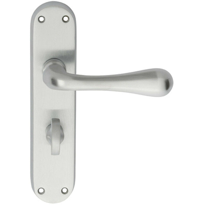 Door Handle & Bathroom Lock Pack Satin Chrome Smooth Flared Lever Backplate Loops