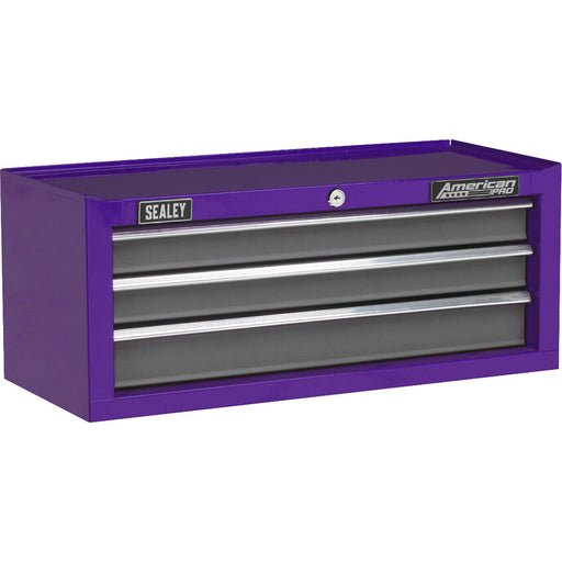 605 x 260 x 250mm PURPLE 3 Drawer MID-BOX Tool Chest Lockable Storage Cabinet Loops