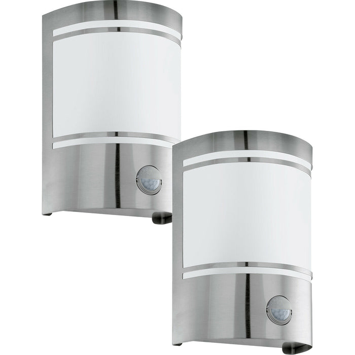 2 PACK IP44 Outdoor Wall Light & PIR Motion Sensor Stainless Steel 1x 40W E27 Loops