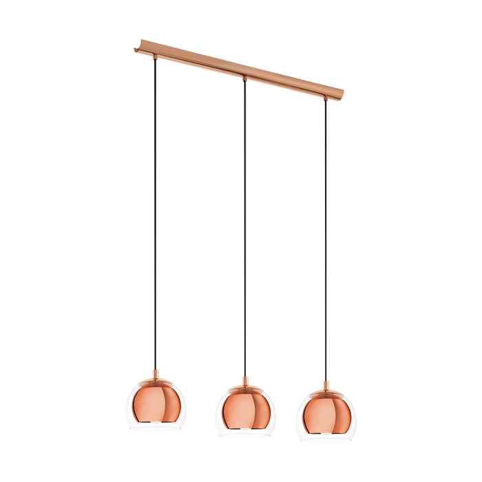 Pendant Ceiling Light Colour Copper Coloured Shade Clear Glass Bulb E27 3x40W Loops