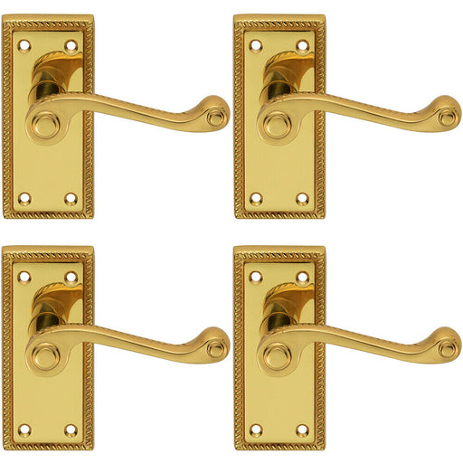 4x PAIR Reeded Design Scroll Lever on Latch Backplate 112 x 48mm Polished Brass Loops