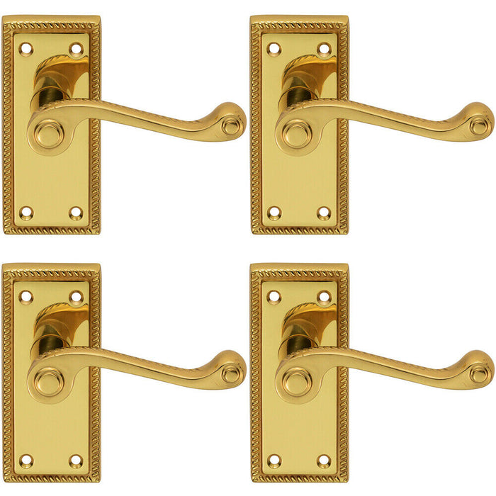 4x PAIR Reeded Design Scroll Lever on Latch Backplate 112 x 48mm Polished Brass Loops