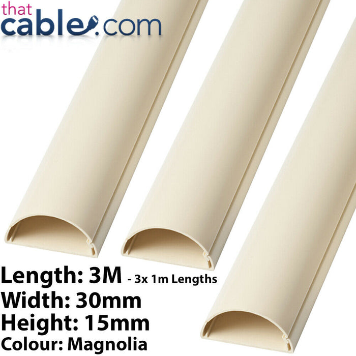 3x 1m (3m) 30mm x 15mm Magnolia HDMI Optical AV Cable Trunking Conduit Cover Loops