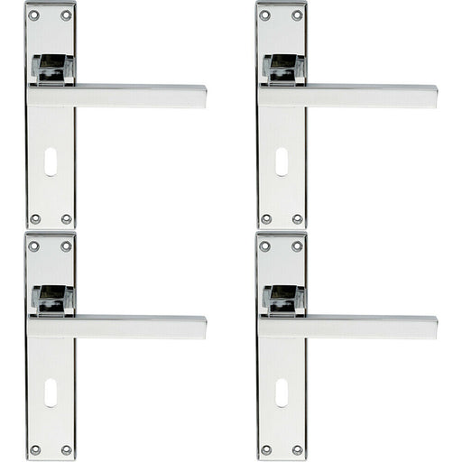 4x PAIR Straight Square Handle on Lock Backplate 180 x 40mm Polished Chrome Loops