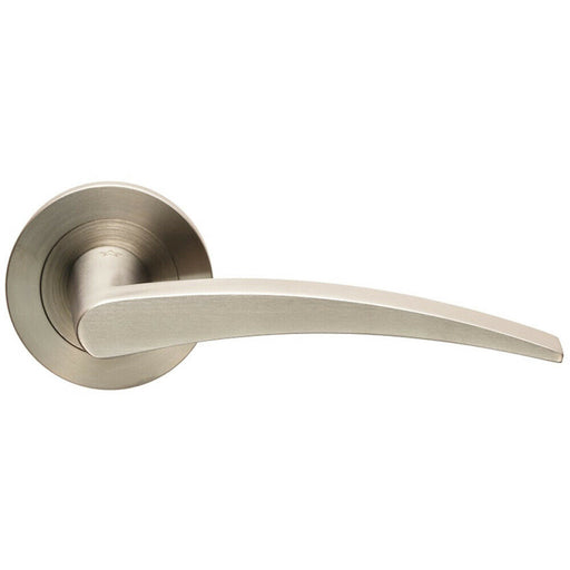 PAIR Slim Arched Flat Lever on Round Rose Concealed Fix Satin Stainless Steel Loops