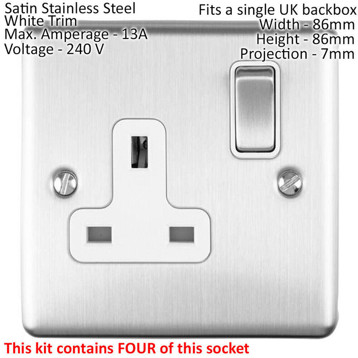 UK Plug Socket Pack -2x Twin & 4x Single Gang- SATIN STEEL / Grey 13A Switched Loops