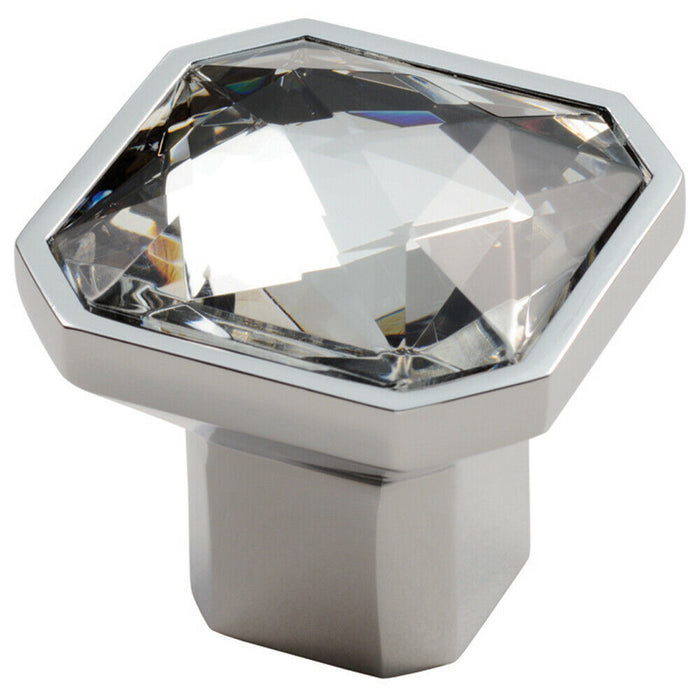 Square Faceted Crystal Cupboard Door Knob 32 x 32 x 32mm Polished Chrome Loops