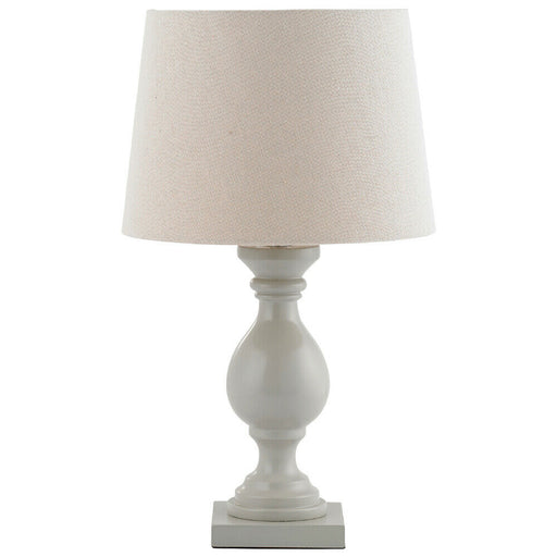 Classic Wooden Table Lamp Taupe & Off White Linen Shade Pretty Bedside Light Loops
