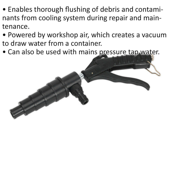 Coolant System Flush Gun - Workshop Air Powered - Mains Pressure Tap Water Loops