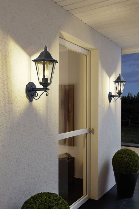 IP44 Outdoor Wall Light Black & Silver Patina Up Lantern 1 x 60W E27 Bulb Loops