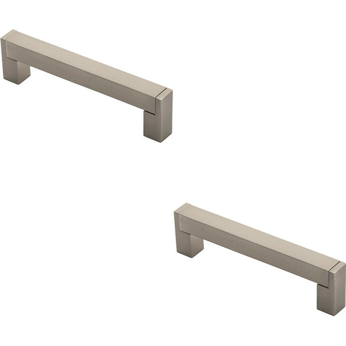 2x Square Section Bar Pull Handle 143 x 15mm 128mm Fixing Centres Satin Nickel Loops
