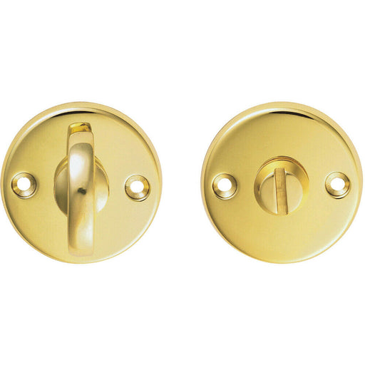 Slim Bathroom Thumbturn Lock and Release Handle 45mm Dia Polished Brass Loops