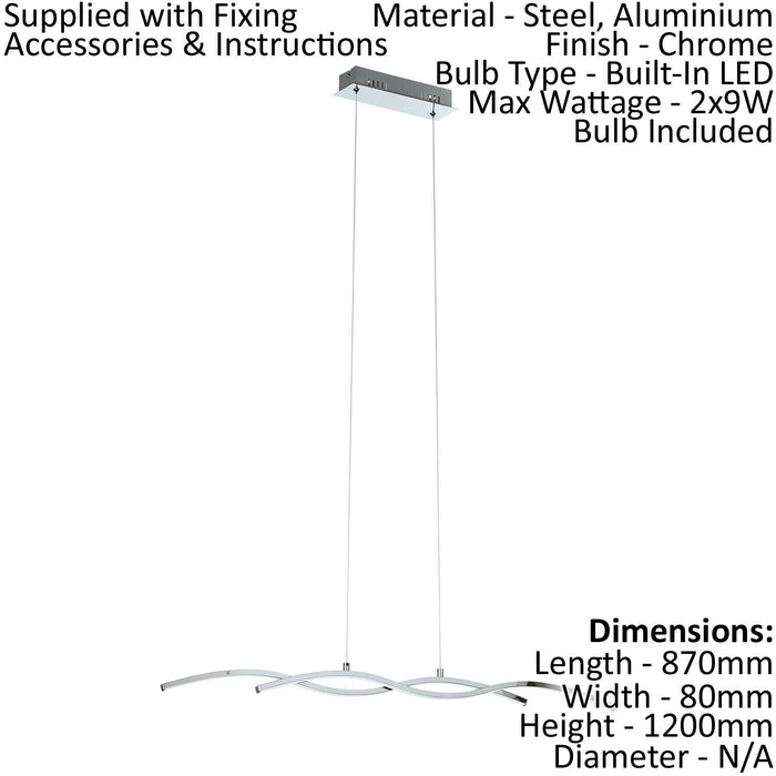 Pendant Light Colour Chrome Aluminium Shade White Plastic Bulb LED 2x9W Included Loops