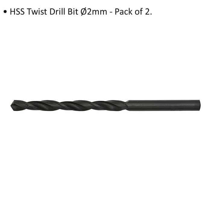 2 PACK HSS Twist Drill Bit - 2mm x 47mm - High Speed Steel - Metal Drilling Bits Loops