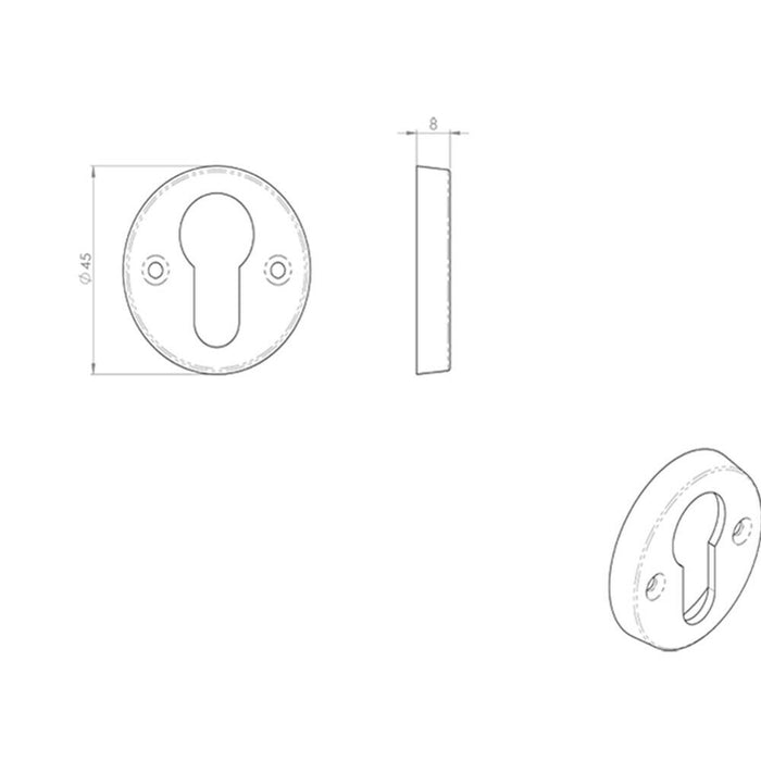 45mm Euro Profile Open Escutcheon 8mm Depth Polished Brass Keyhole Cover Loops