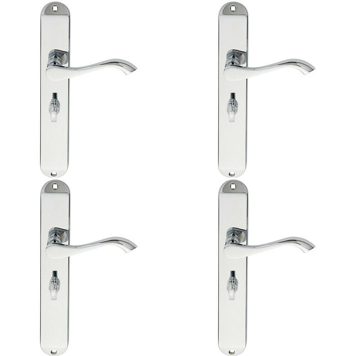 4x PAIR Curved Lever on Long Slim Bathroom Backplate 241 x 40mm Polished Chrome Loops